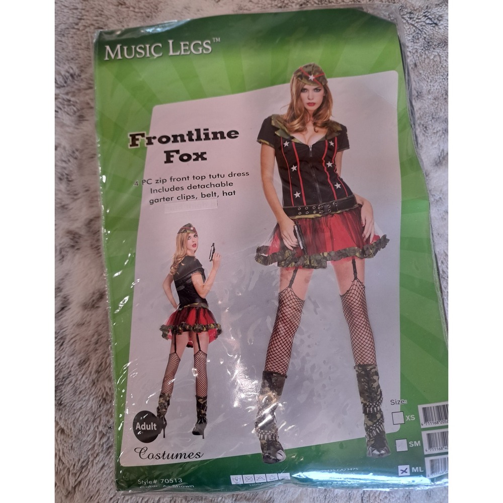 Music Legs Frontline Fox CamoMilitary Costume 4PC Set Dress Hat Belt M/L New